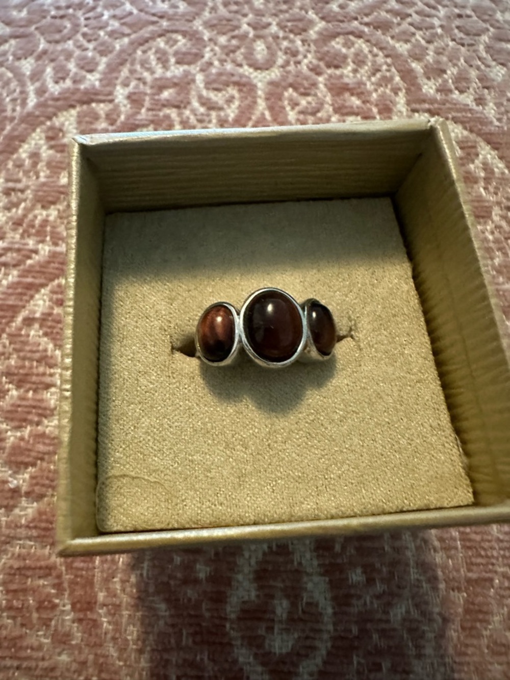 BBJ 925 Sterling Silver Three-Cabochon Brown Stone Sterling-Style Ring for Women